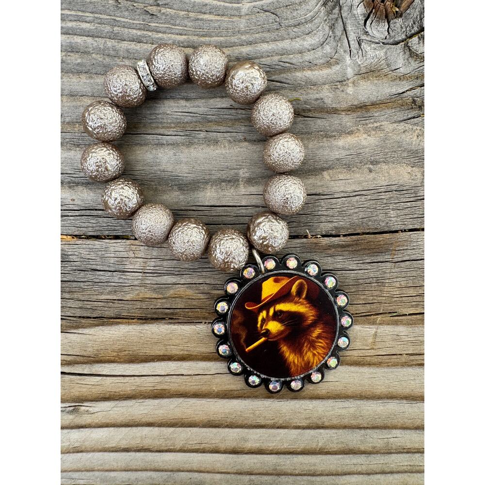 Keep It Gypsy Chunky Beaded Bracelet Raccoon Bandit Crystal Statement NWOT - Picture 3 of 4